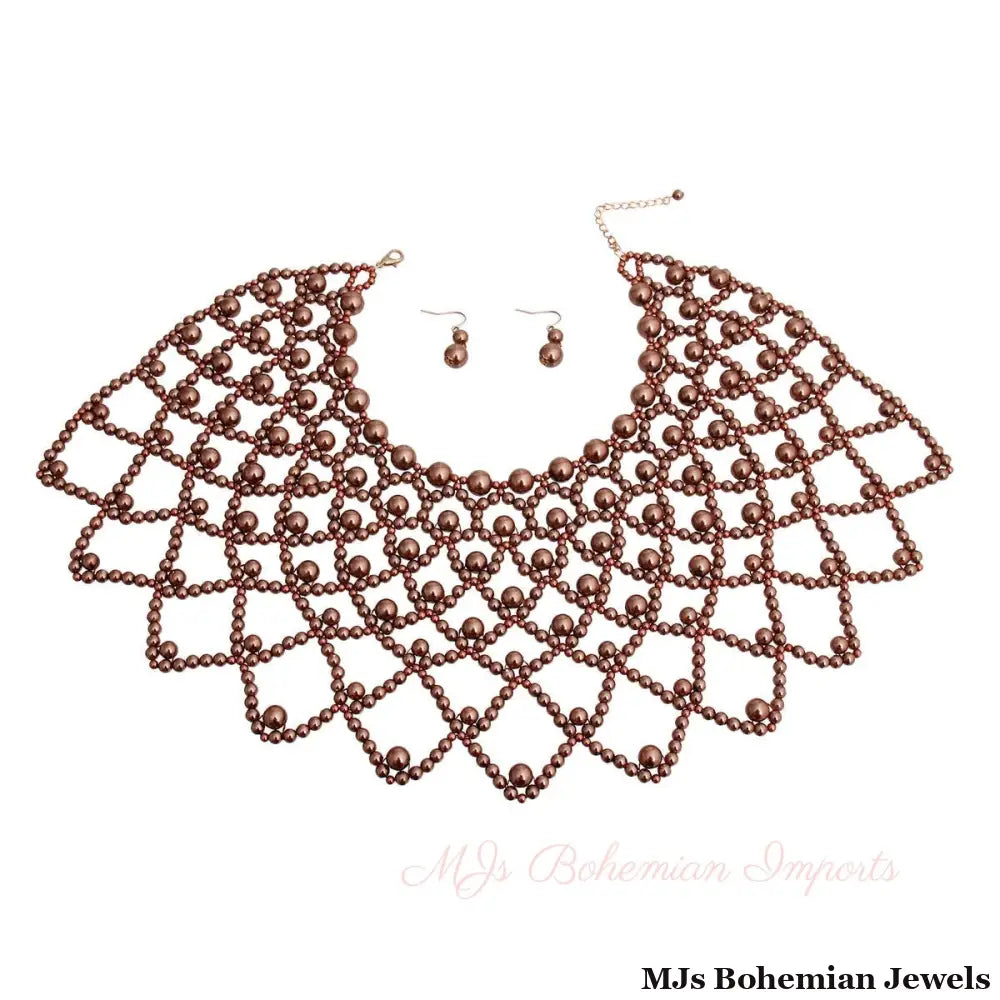 Brown Pearl Choker Cape