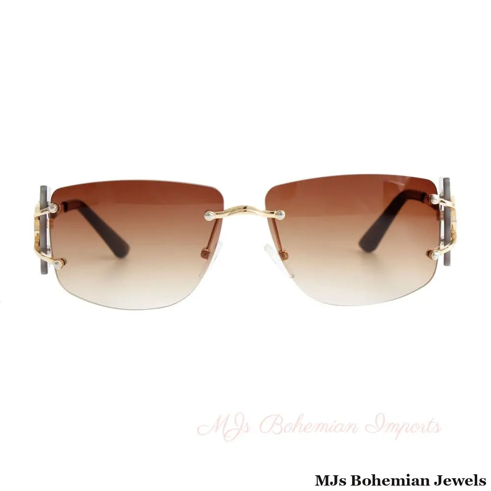Brown Rimless Temple Sunglasses
