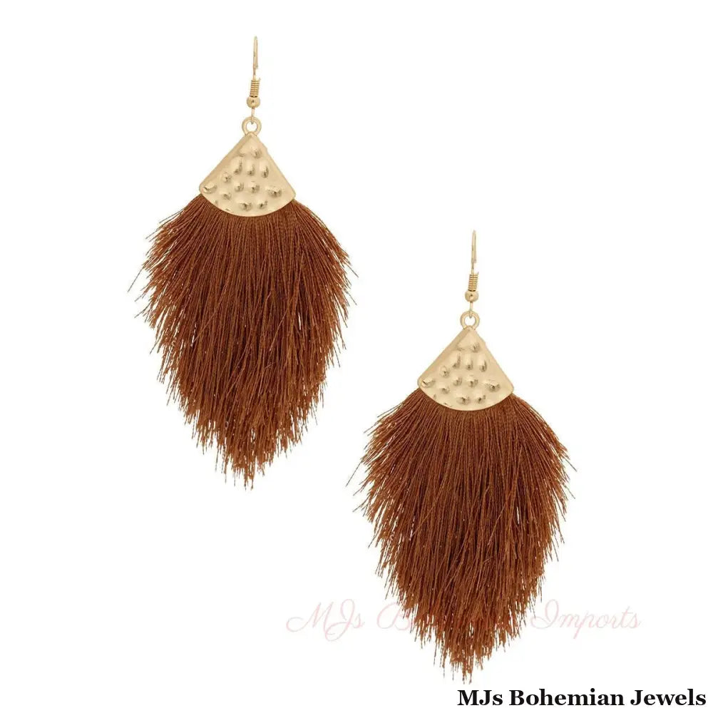 Brown Silk Tassel Fish Hook Earrings