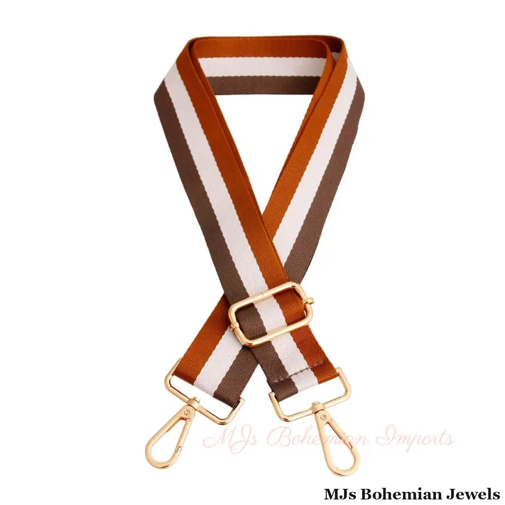 Brown Striped Canvas Bag Strap