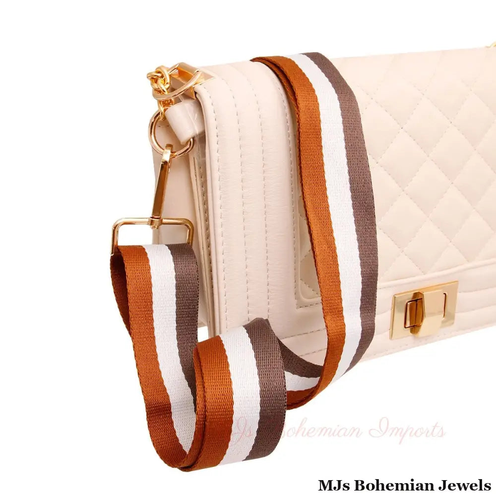 Brown Striped Canvas Bag Strap