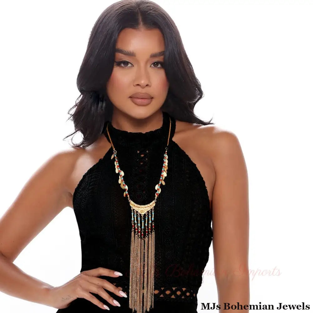 Brown Tassel Necklace Set