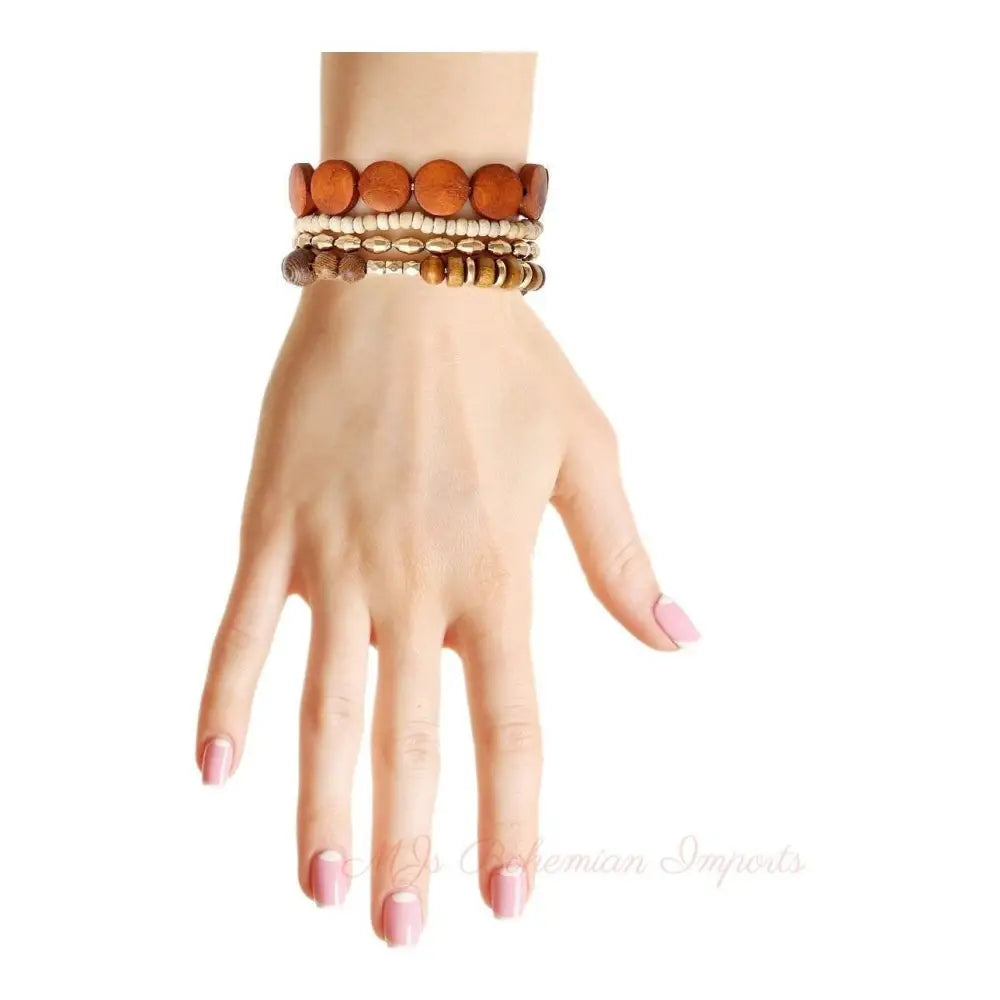 Brown Wood 4 Pcs Bracelets