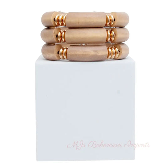 Brown Wood Tube Stretch Bangle Set