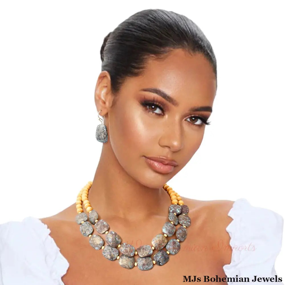 Brown Wooden Bead Patina Necklace