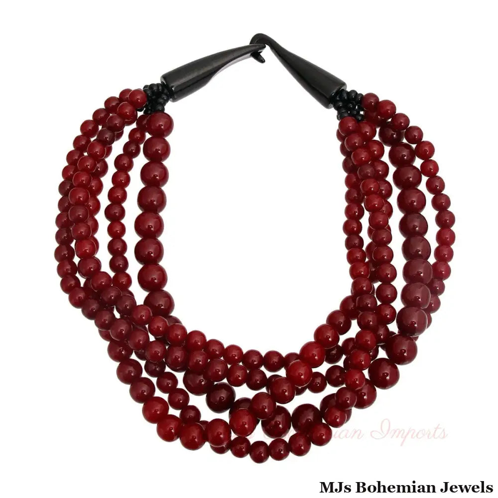 Burgundy Bead Buffalo Horn Hook Necklace