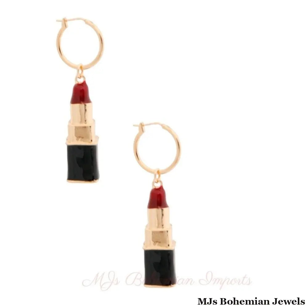 Burgundy Lipstick Charm Hoops
