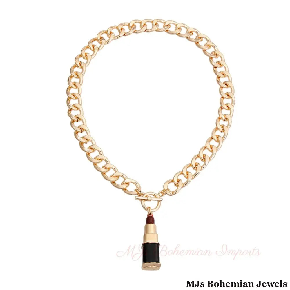 Burgundy Lipstick Charm Necklace