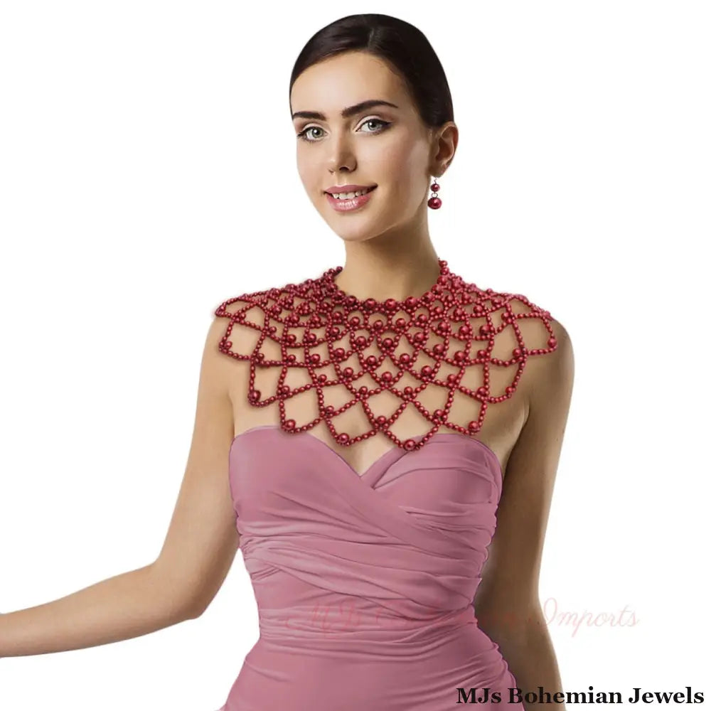 Burgundy Pearl Choker Cape