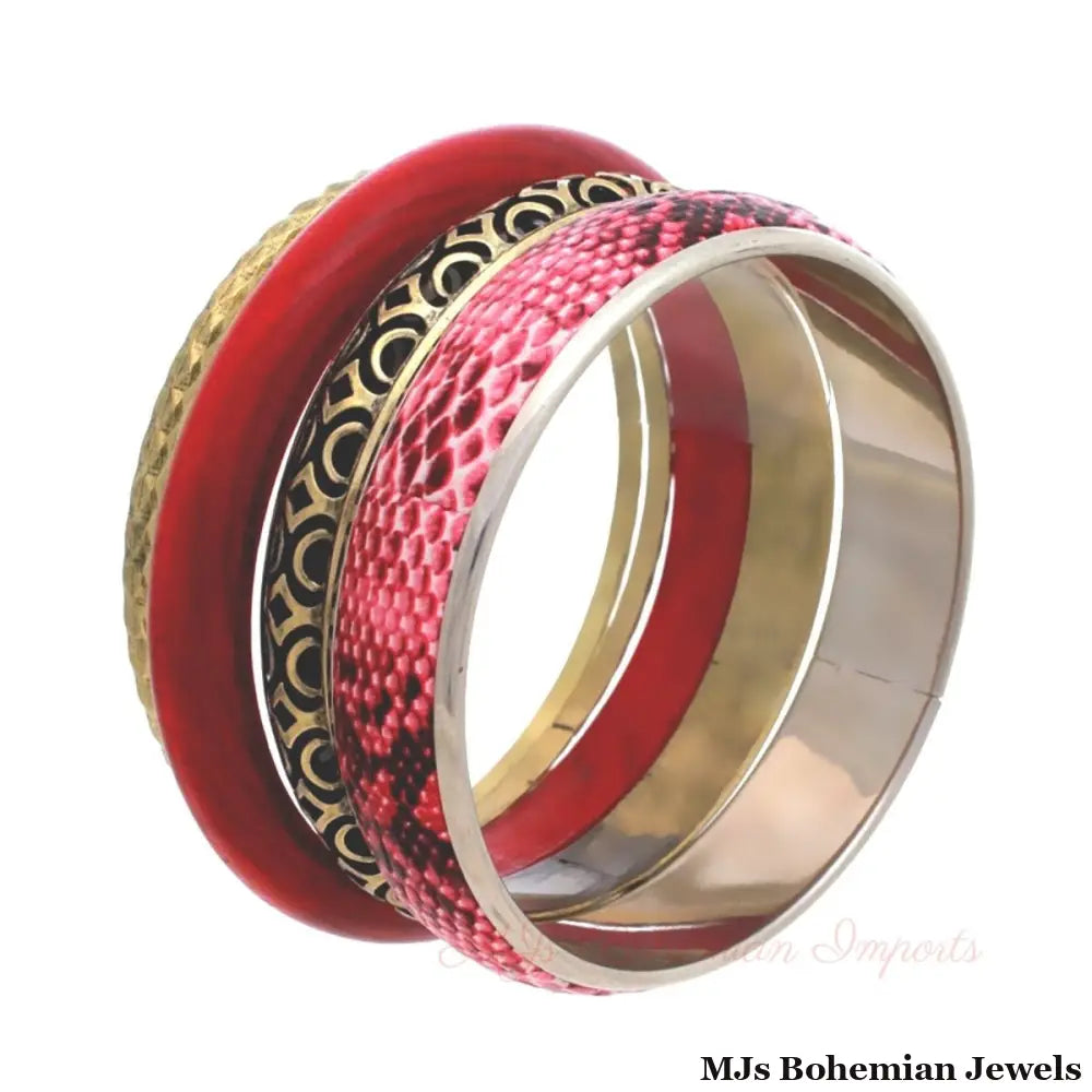 Burgundy Snake Skin Bangle Set