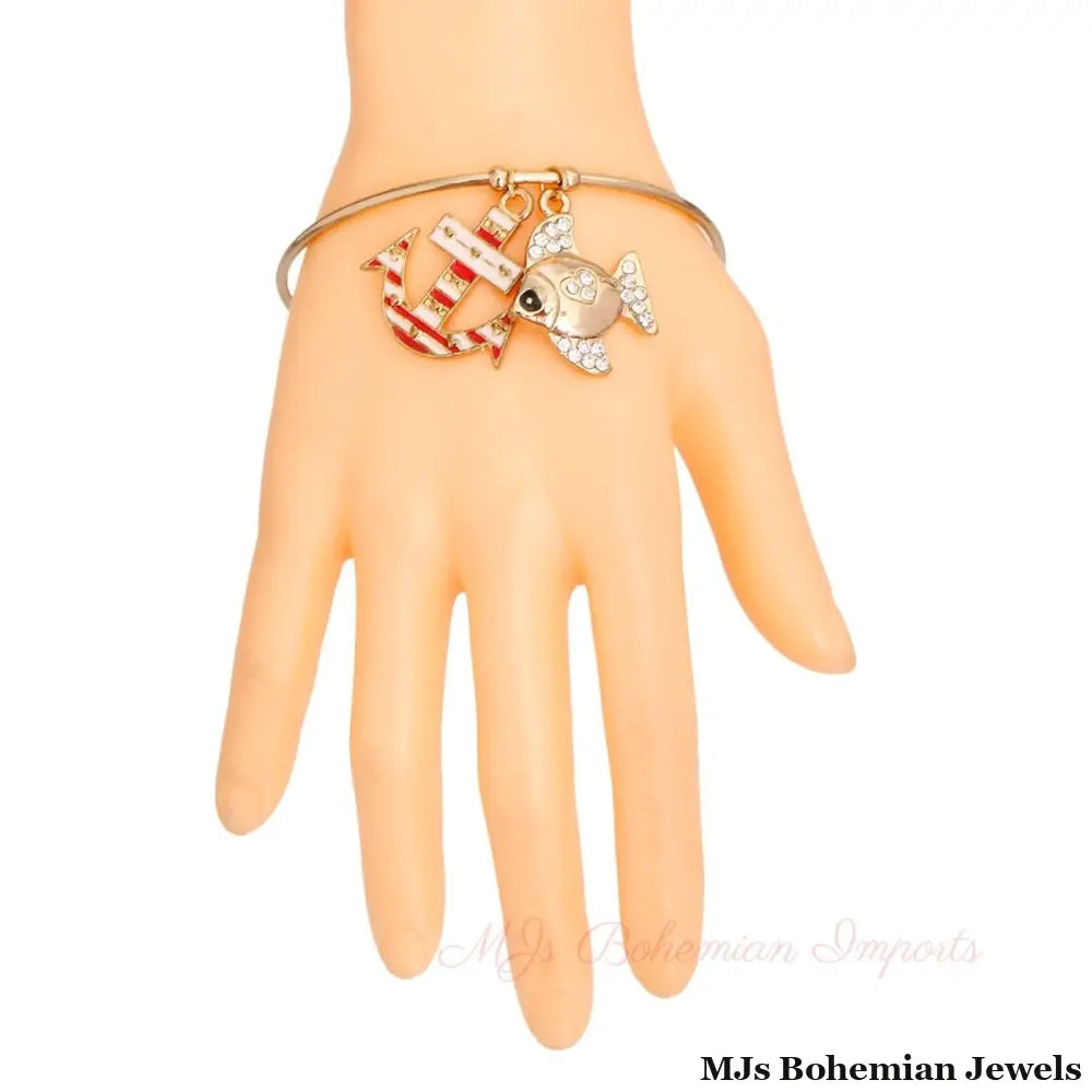 Burnished Gold Fish Charm Bracelet