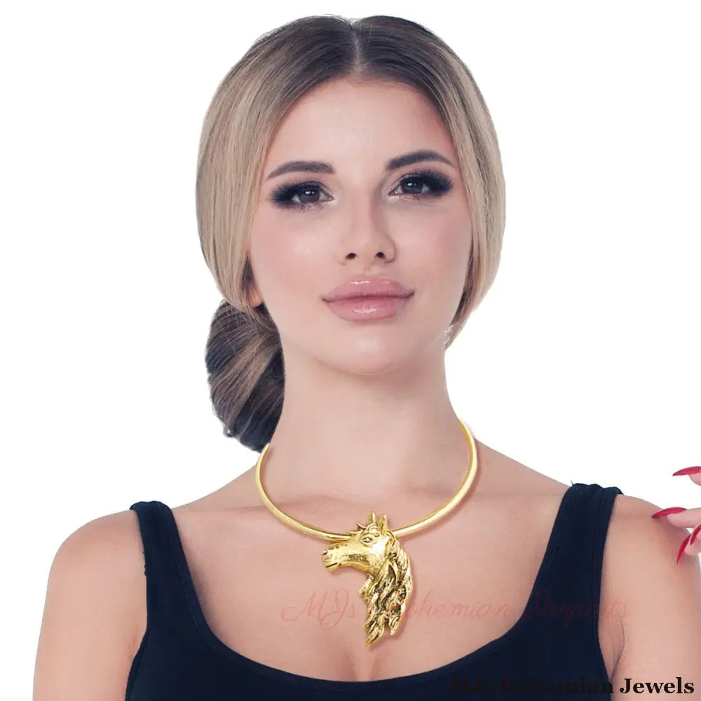 Burnished Gold Horse Necklace