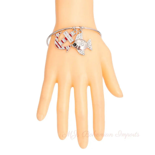 Burnished Silver Fish Charm Bracelet