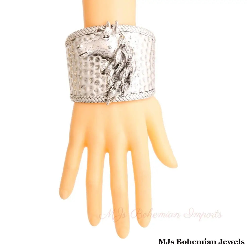 Burnished Silver Horse Hammered Cuff