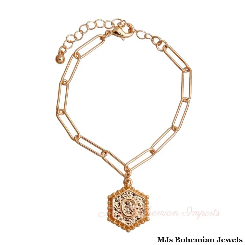 C Hexagon Initial Charm Bracelet