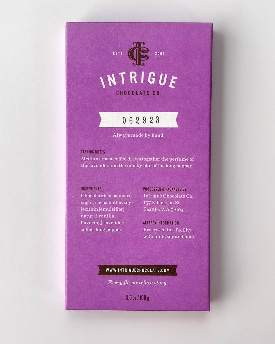 Intrigue Chocolate: Lavender, Coffee, Long Pepper Bar