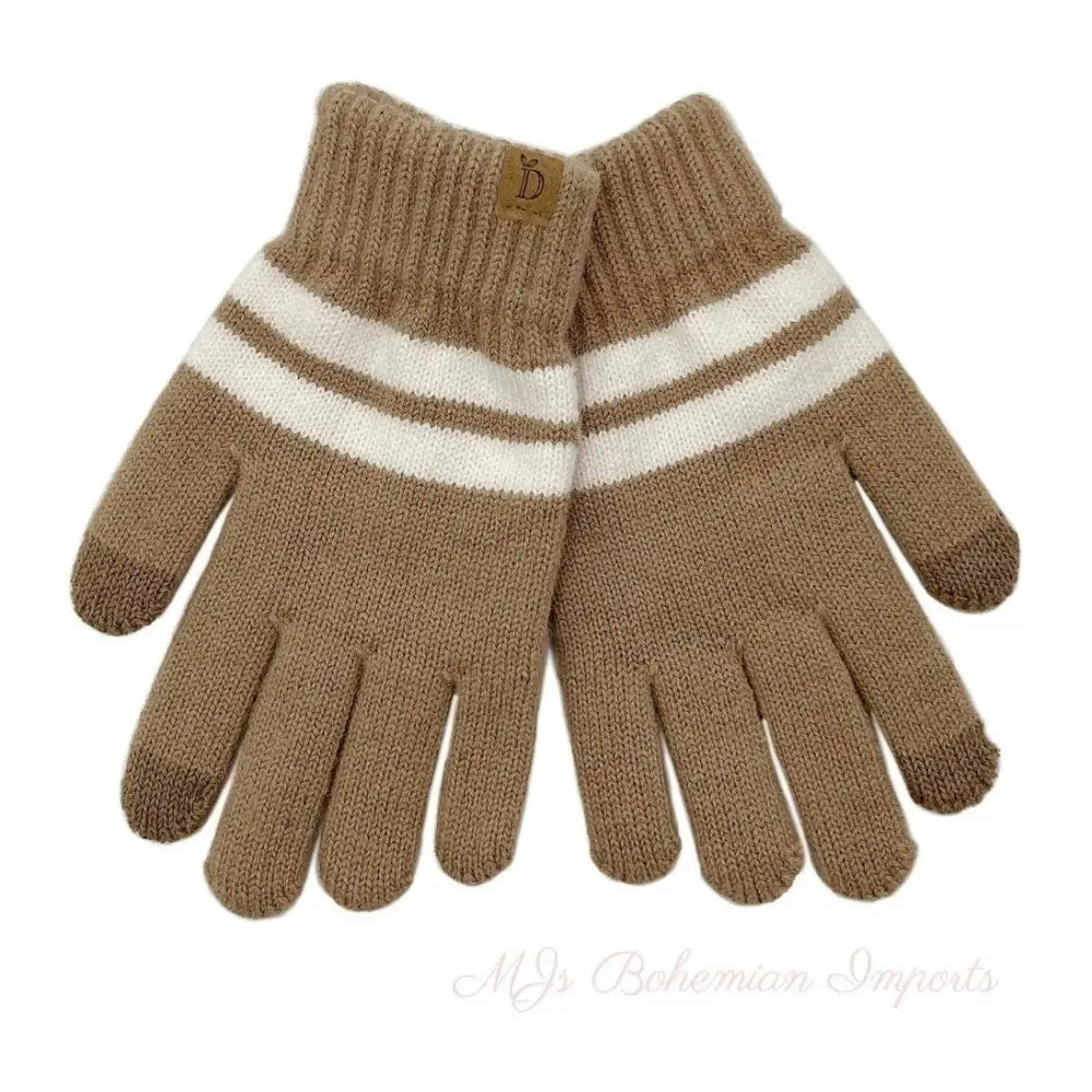 Camel Stripe Knit Touch Gloves