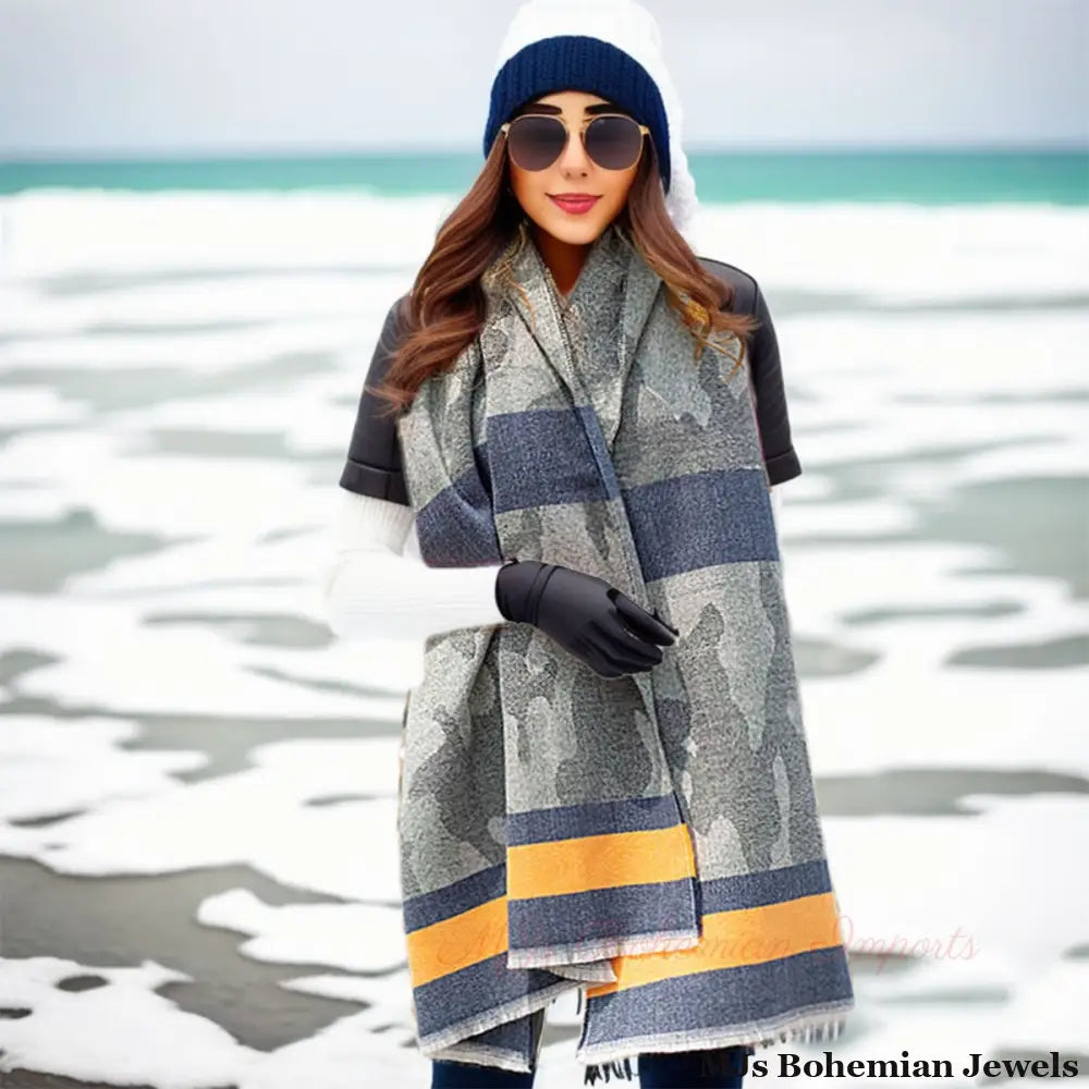 Camo Stripe Frayed Edge Scarf