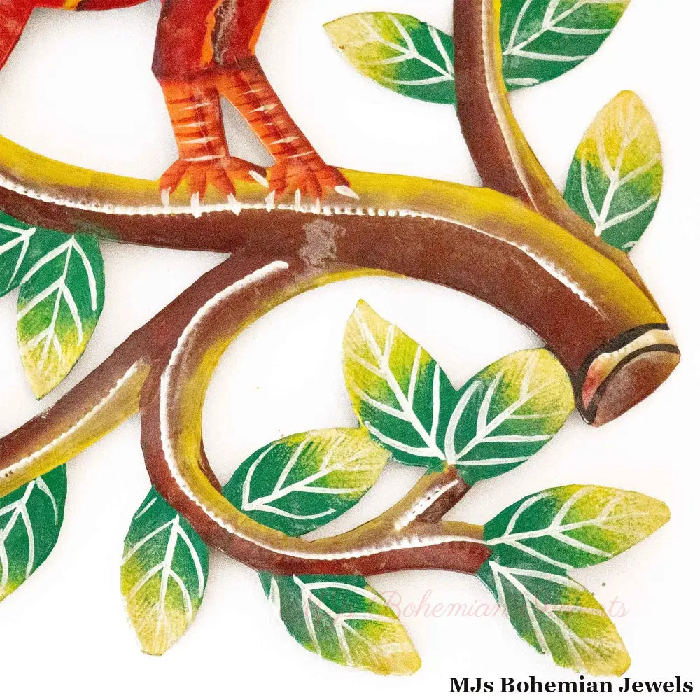 Cardinal on Branch, Painted Haitian Steel Drum Wall Art