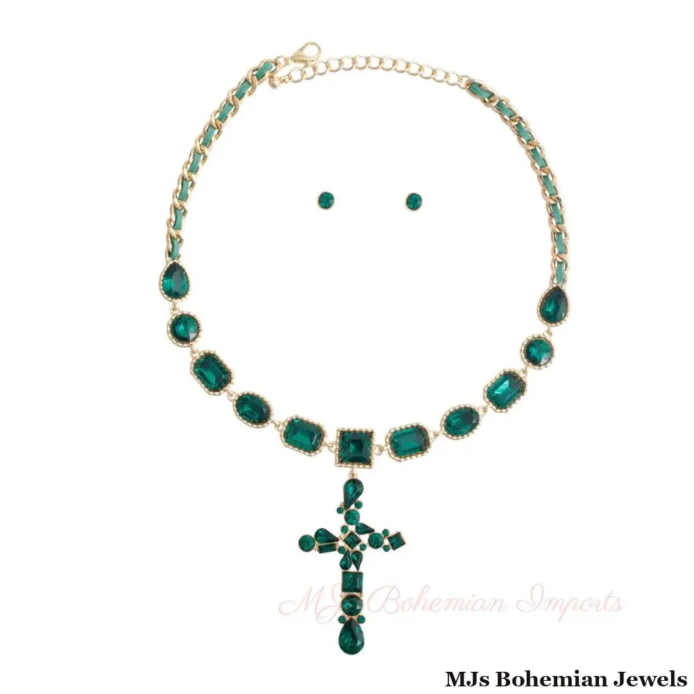 Celeb Green Cross Necklace