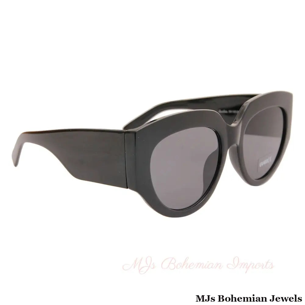 Celine Style Black Cat Eye Wide Arm Sunglasses