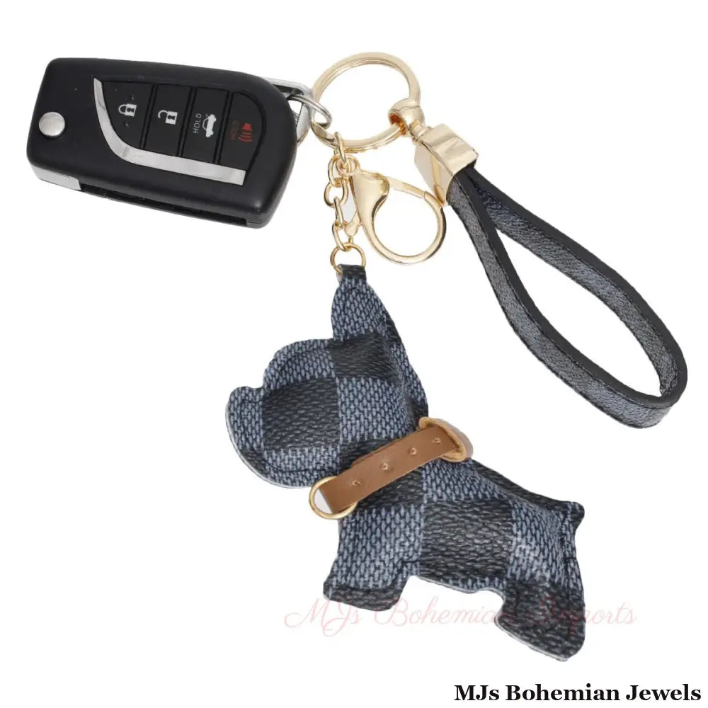 Checkered Dog Keychain Clip