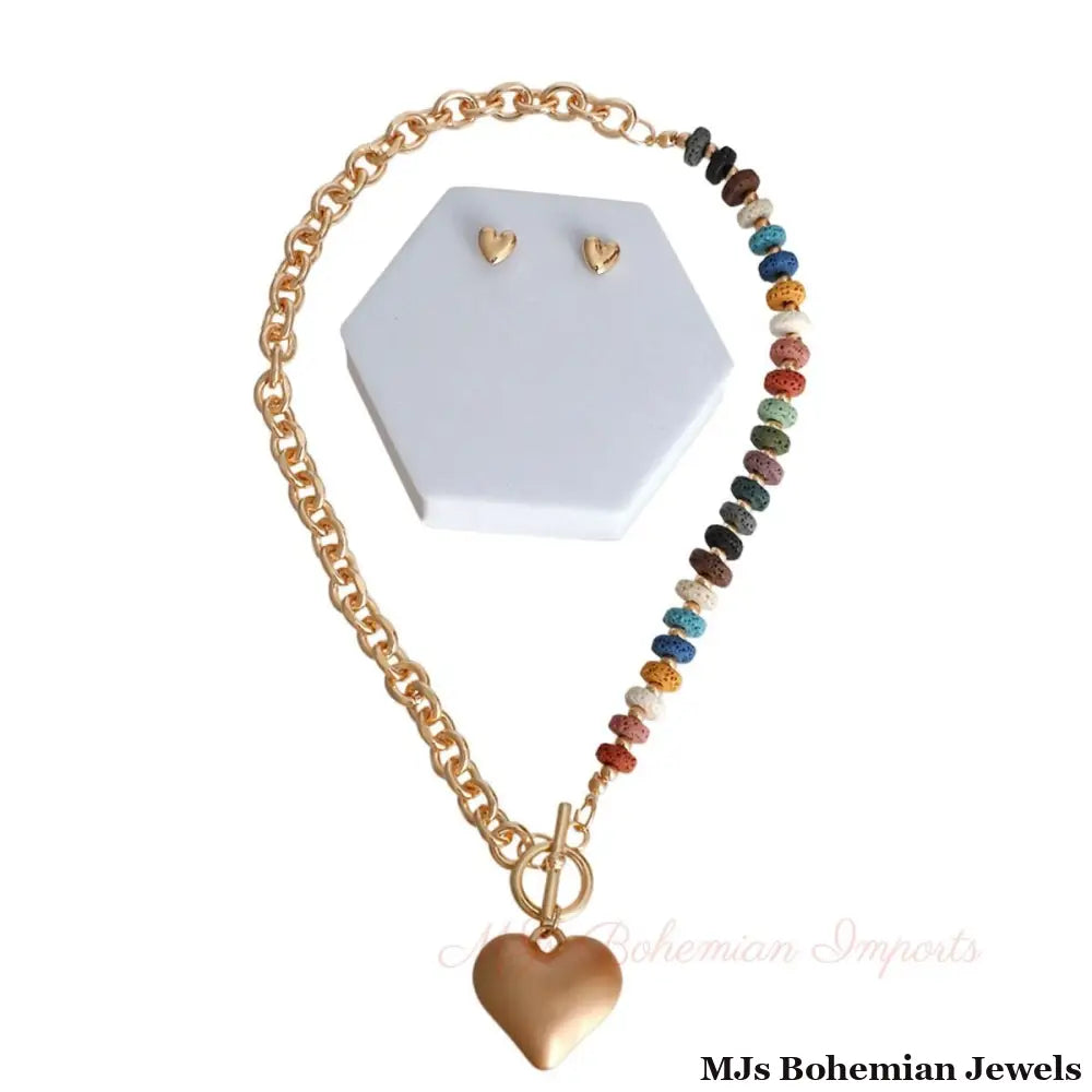 Chunky Bead Heart Toggle Necklace