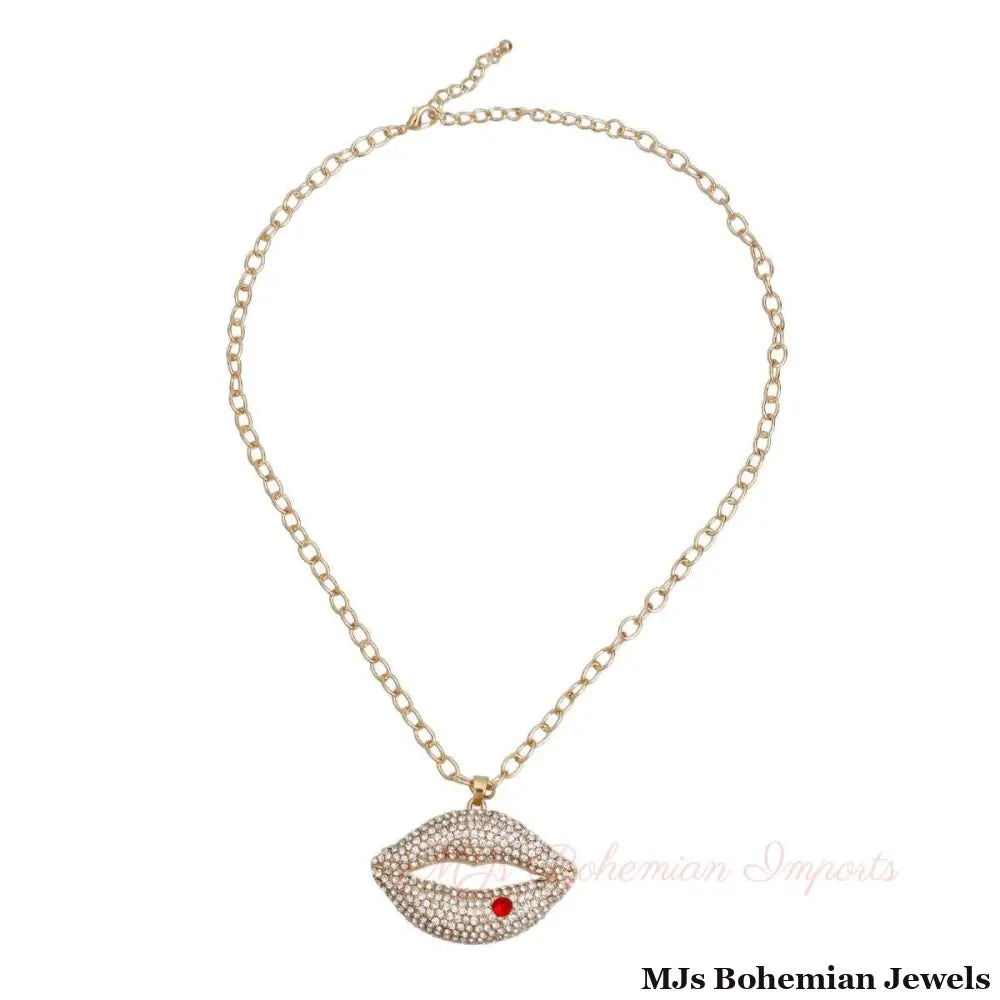 Clear Rhinestone Lips Gold Chain