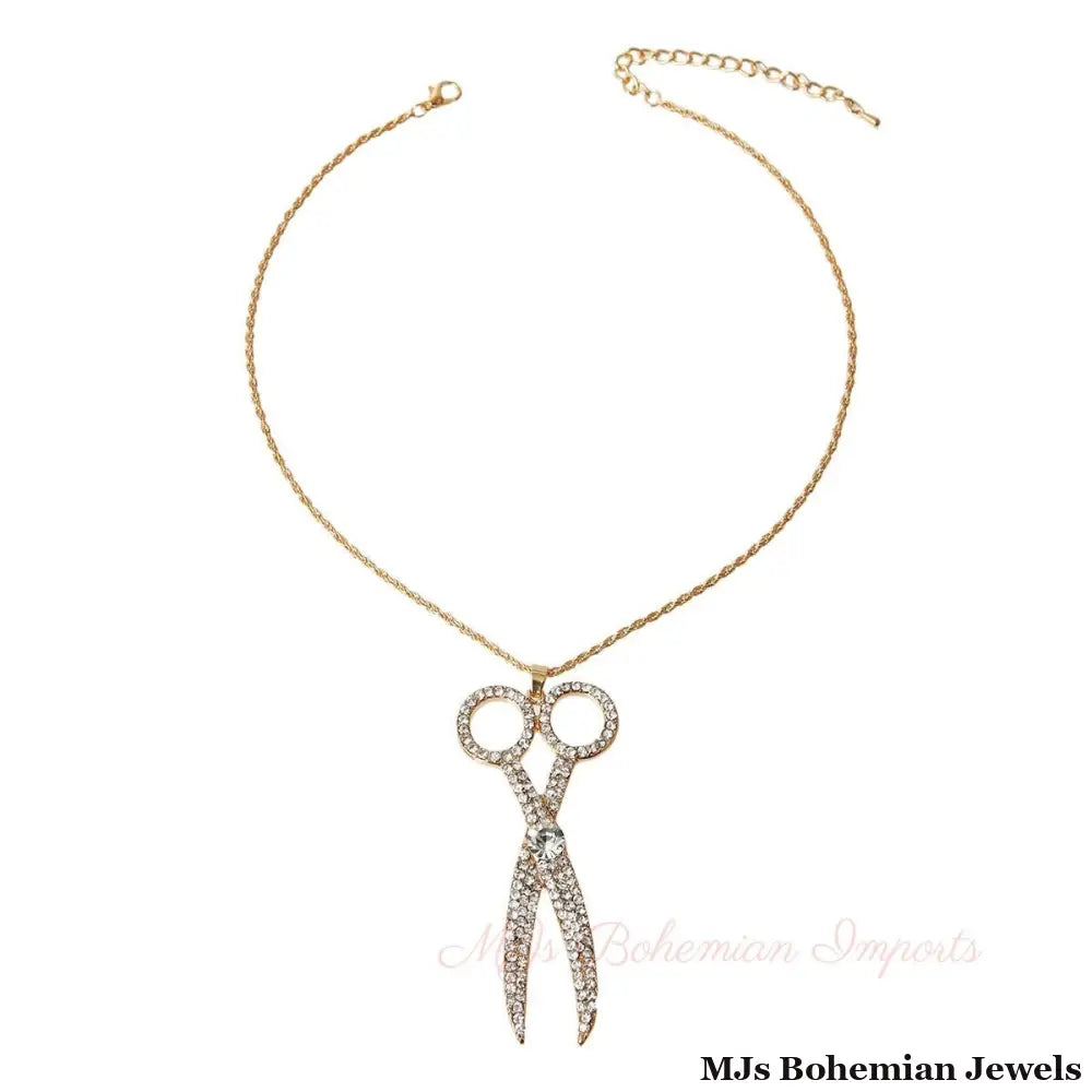 Clear Rhinestone Scissors Pendant Necklace