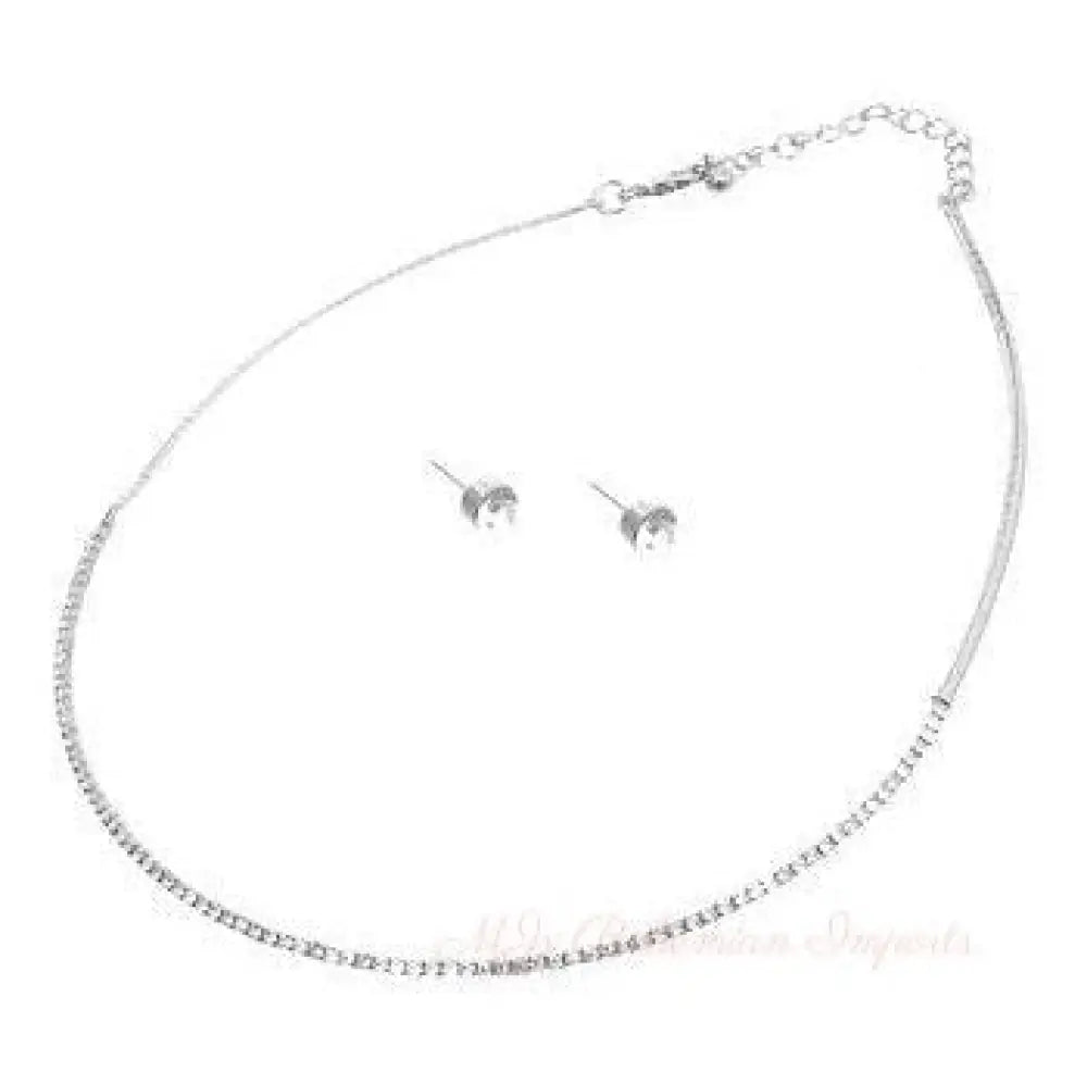 Clear Stoned Simple Necklace Set