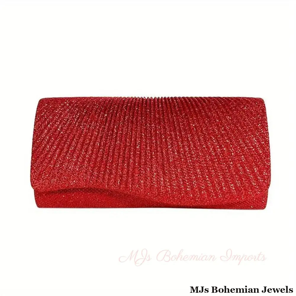 Clutch Red Ruched Evening Bag for Women