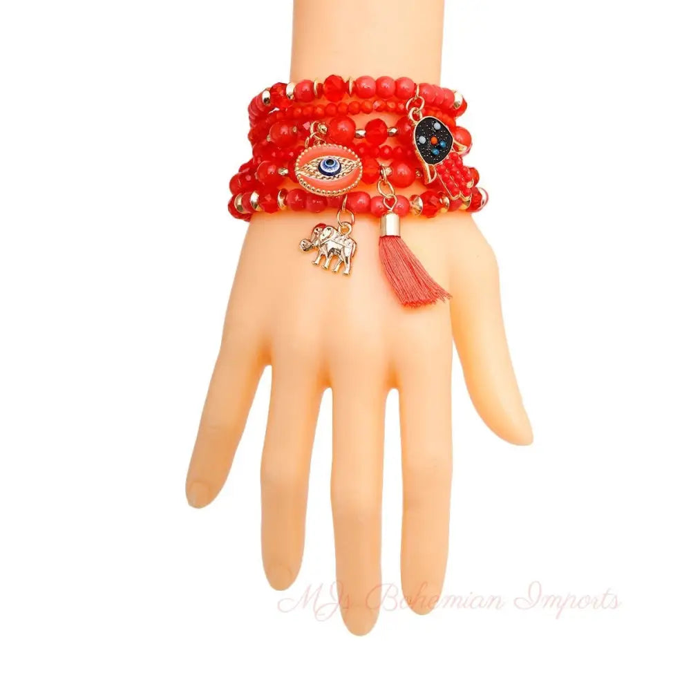 Coral Hamsa 6 Pcs Bracelets