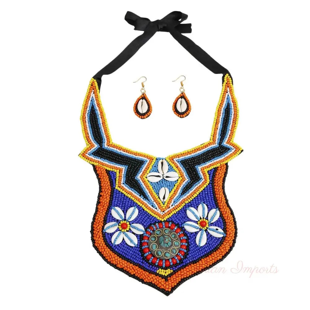 Cowrie Shell Mosaic Bib Necklace