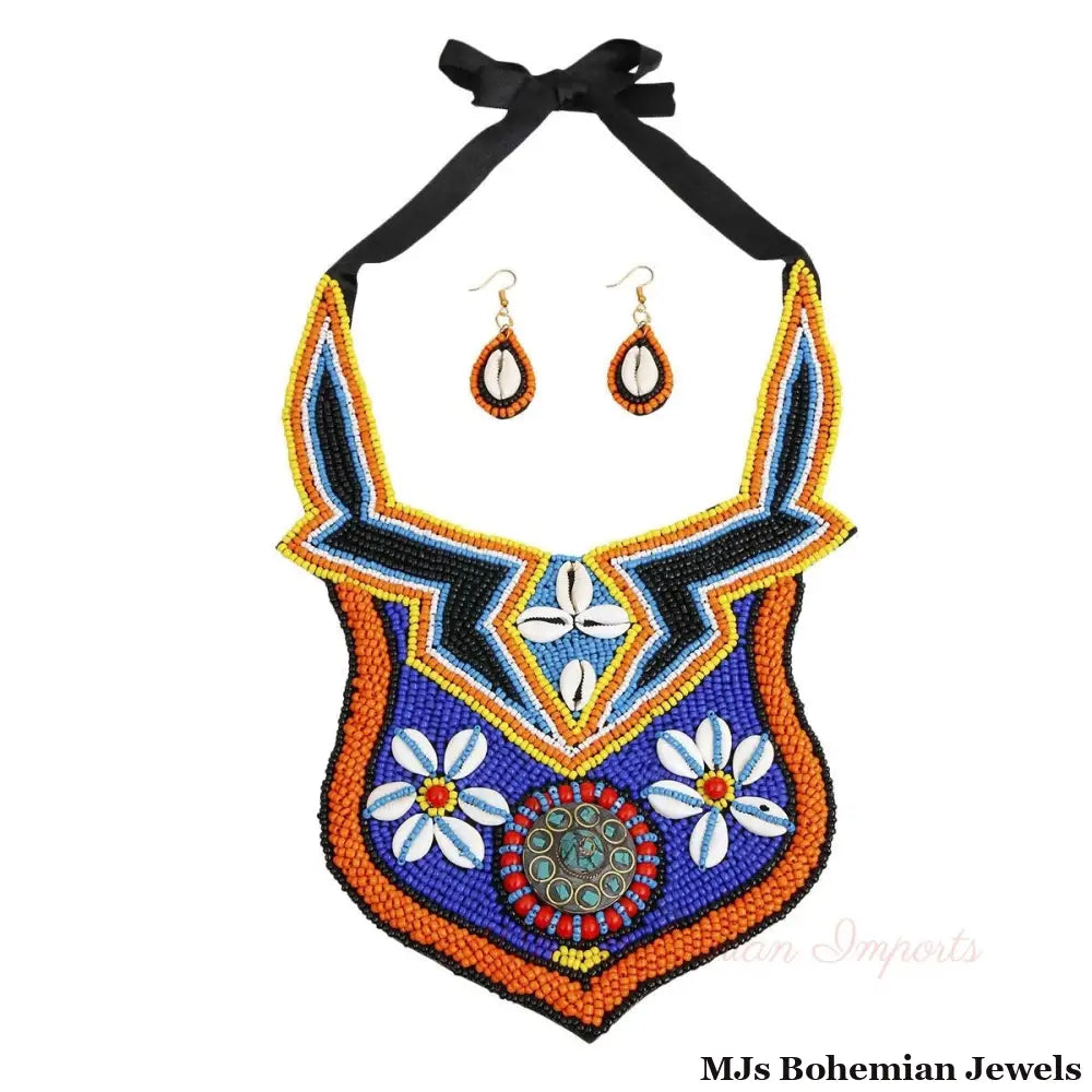 Cowrie Shell Mosaic Bib Necklace