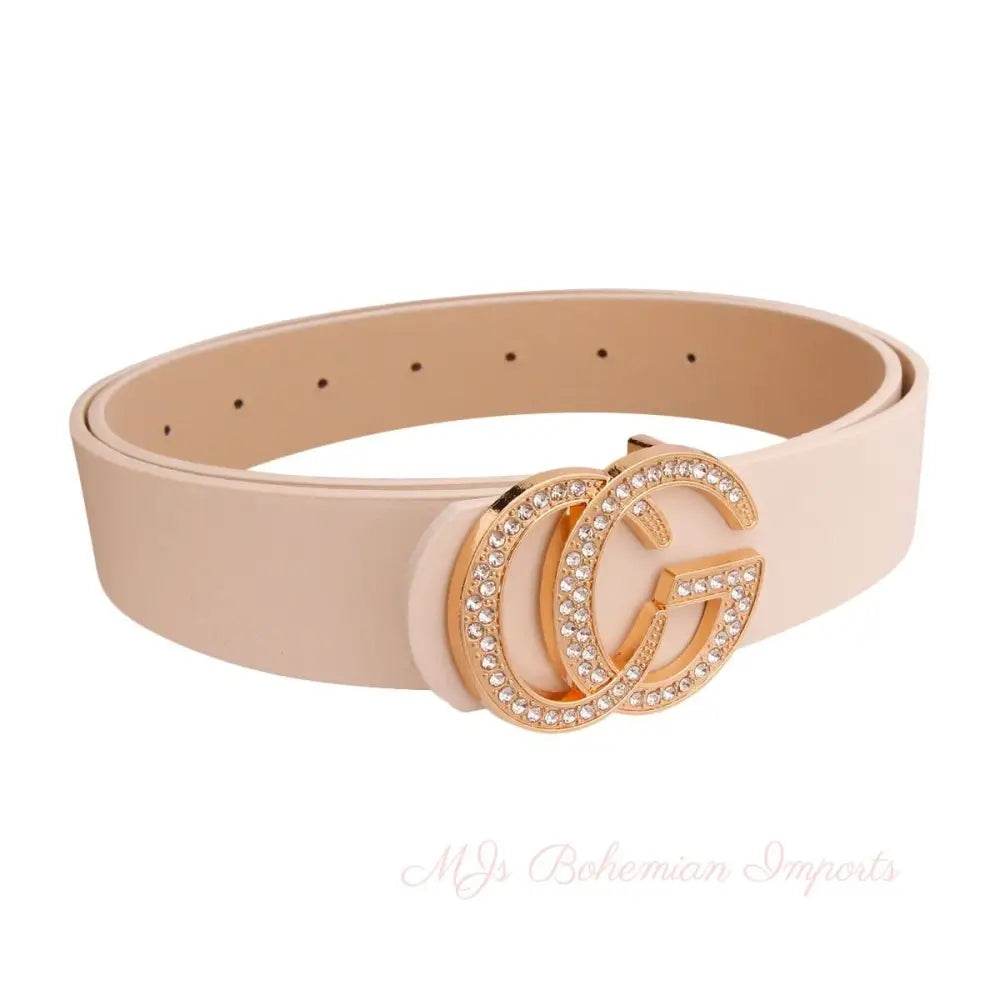 Cream and Rhinestone Gold Letter Belt