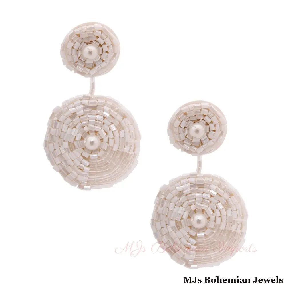 Cream Embroidered Bead Earrings