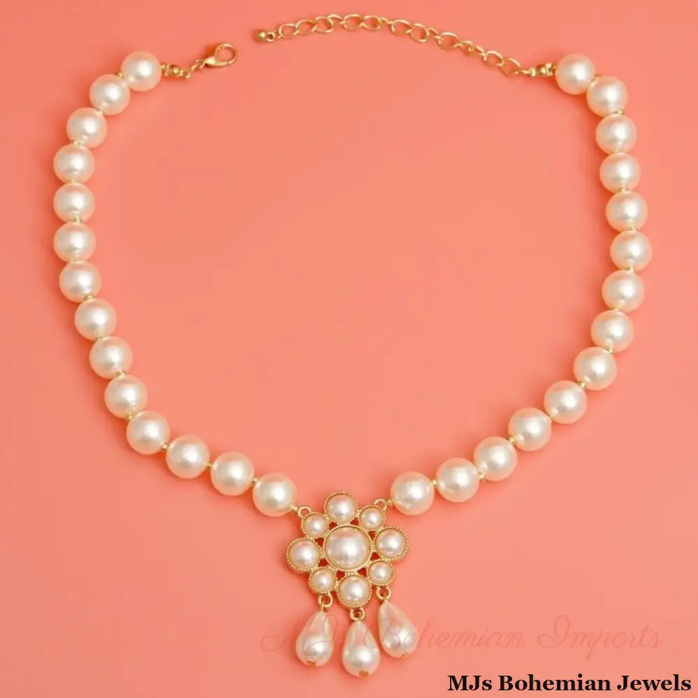 Cream Pearl Antique Flower Casting Necklace