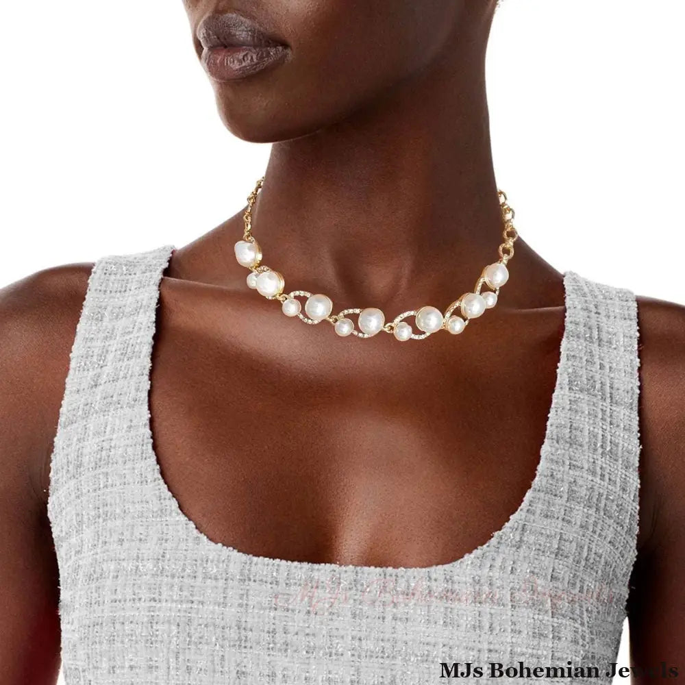 Cream Pearl Bling Gold Choker