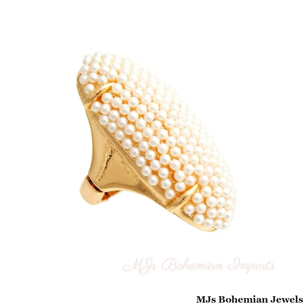 Cream Pearl Elongated Ring