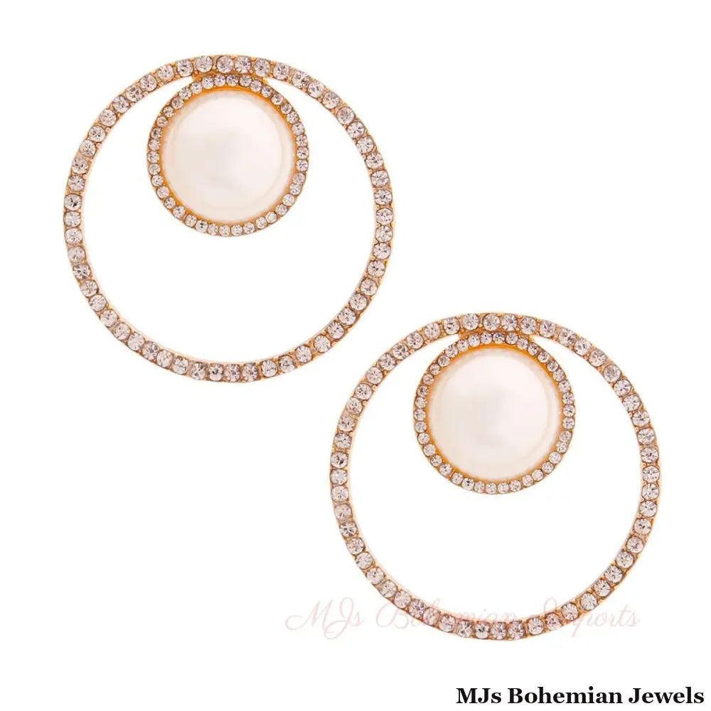 Cream Pearl Pave Round Earrings