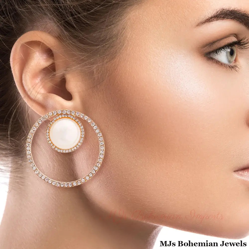 Cream Pearl Pave Round Earrings