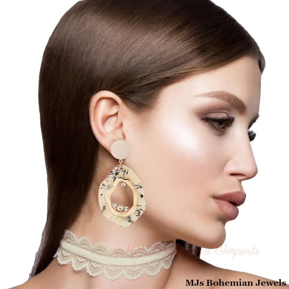 Cream Rubber Marbled Earrings