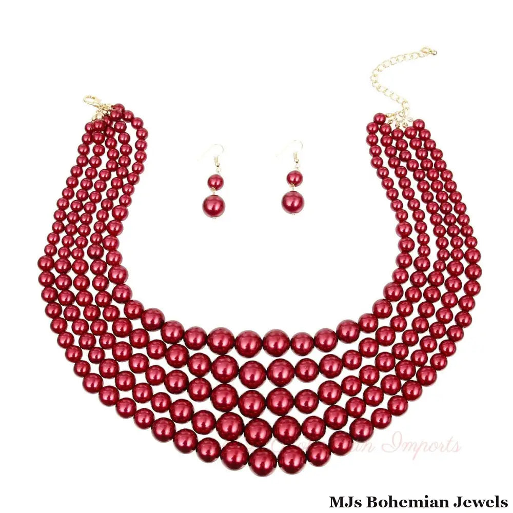Crimson Pearl Ensemble Necklace Set