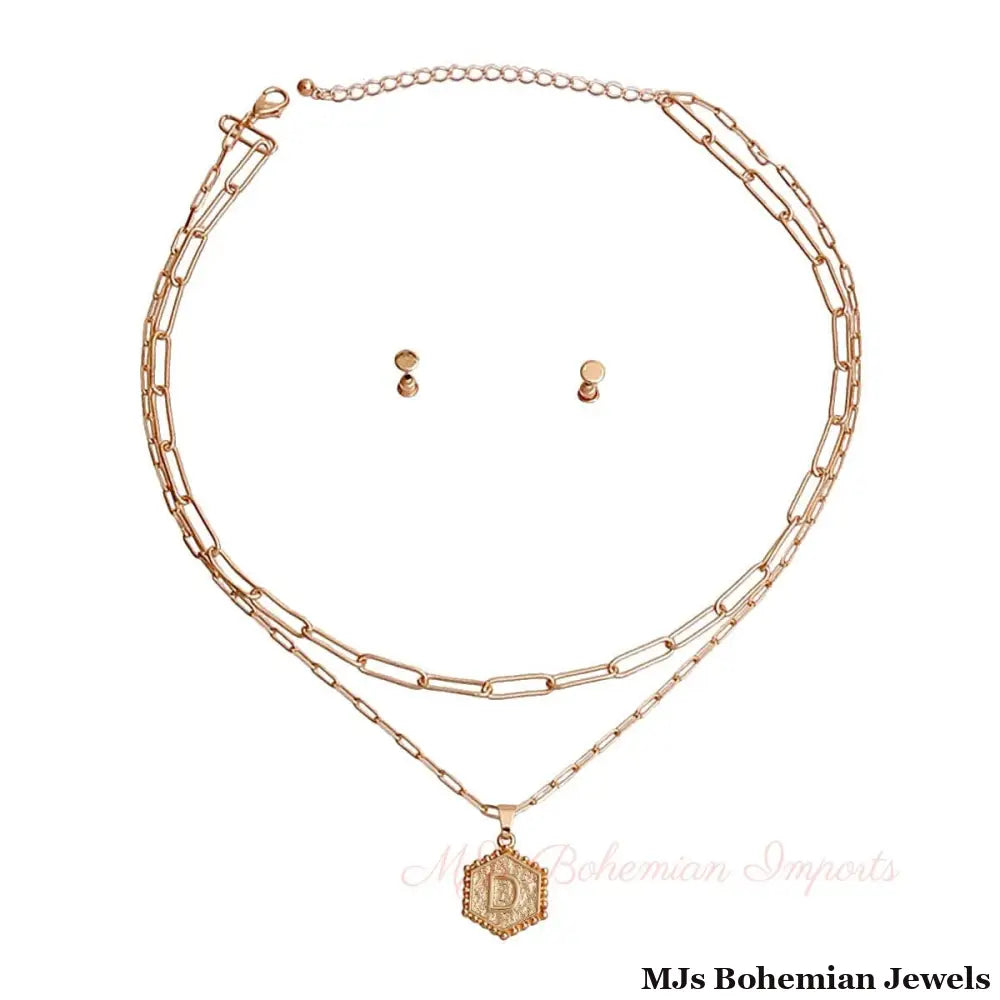 D Hexagon Initial Charm Necklace