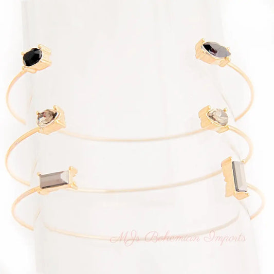 Dainty Elegant Black Crystal 3Pcs Wire Cuff