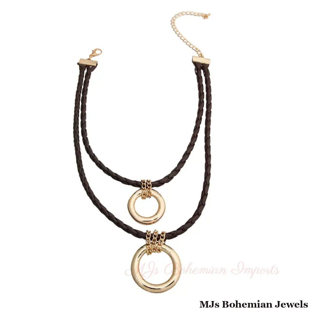 Dark Brown Leather Ring Necklace