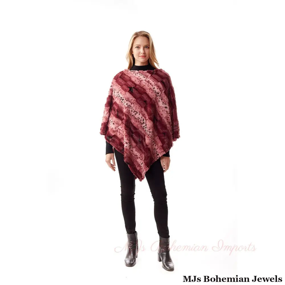 Dark Pink Animal Print Fur Poncho