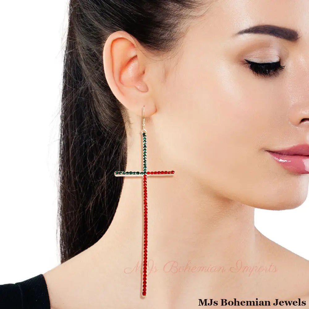 Divine Drops: Rhinestone Cross Earrings