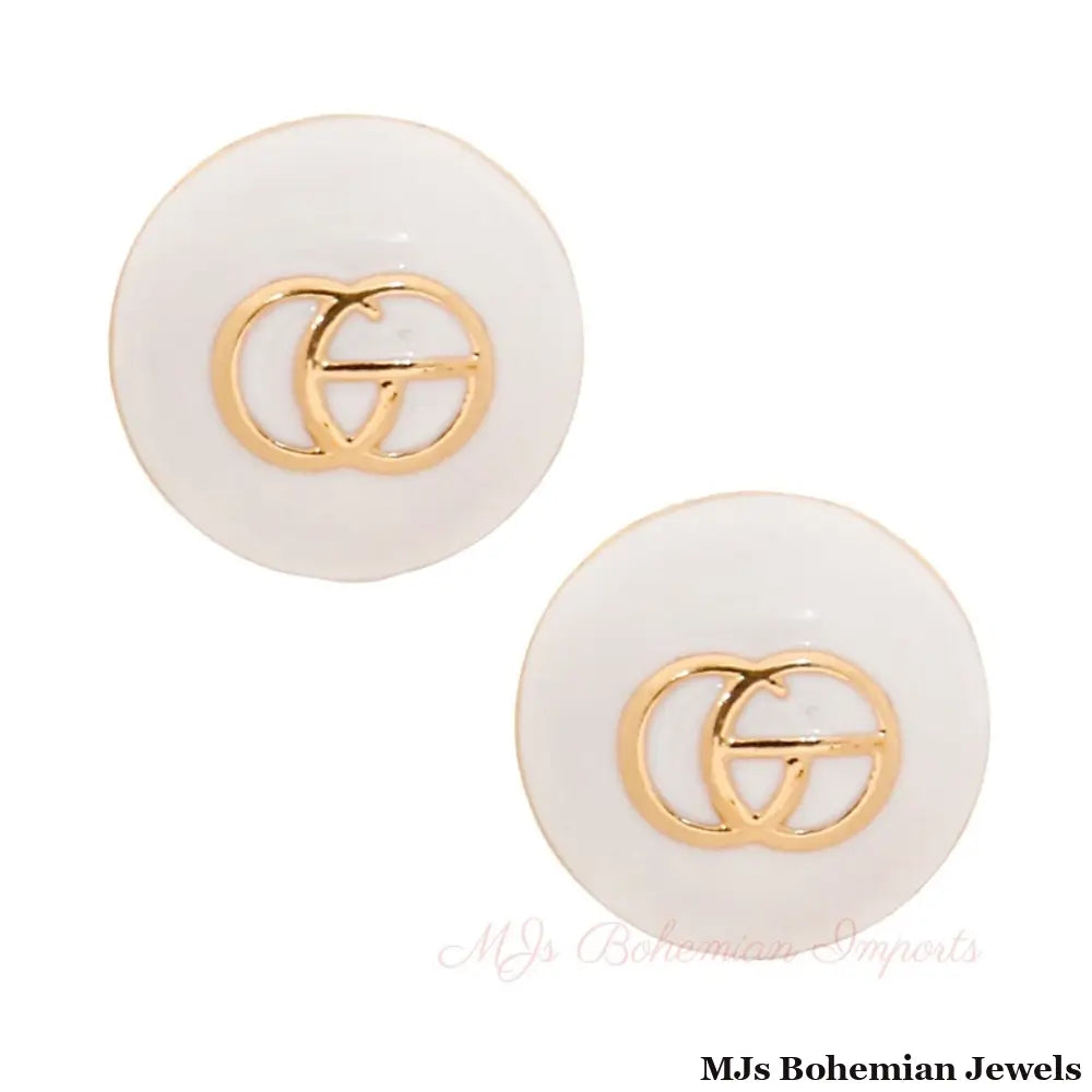 Dome Delight: White & Gold Studs