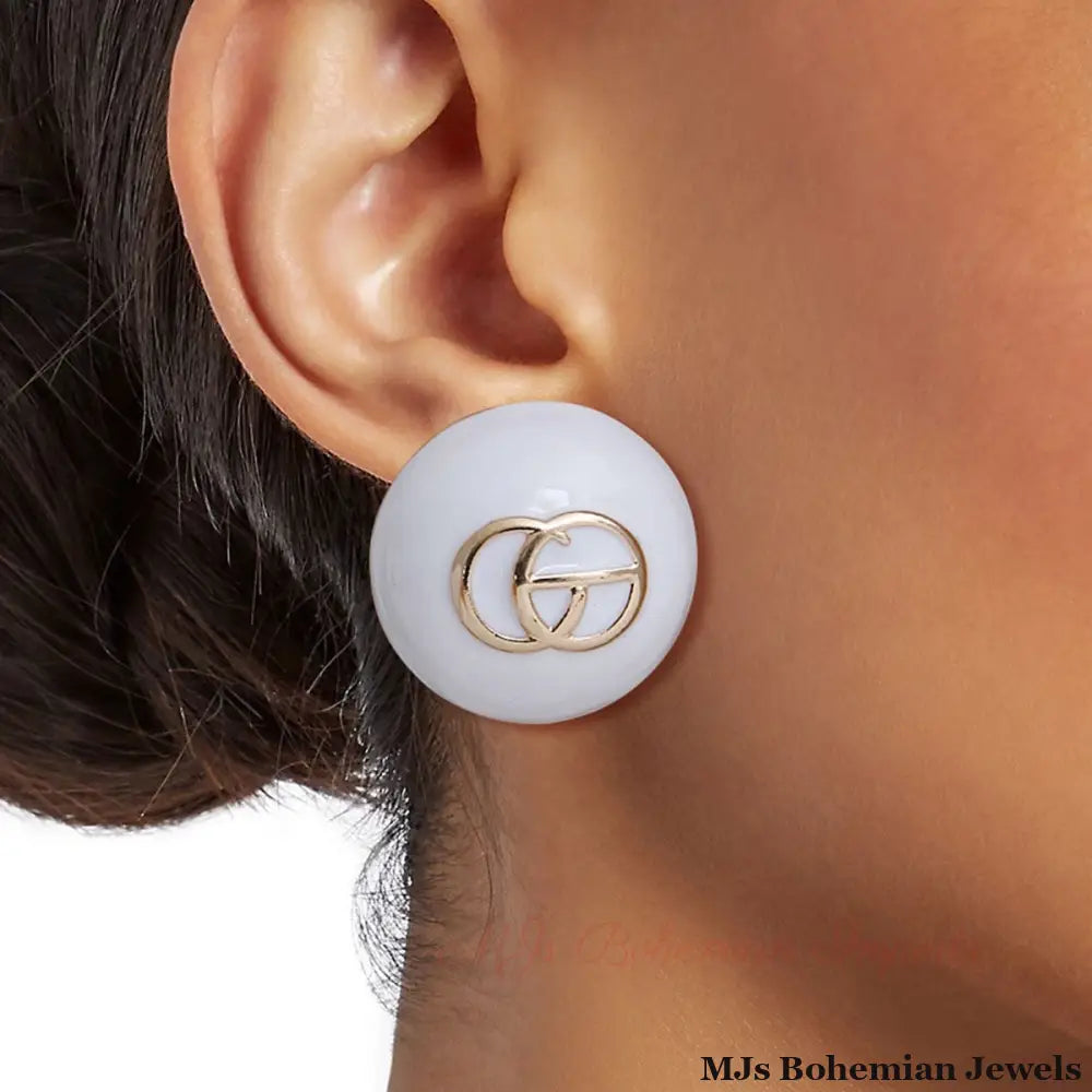 Dome Delight: White & Gold Studs
